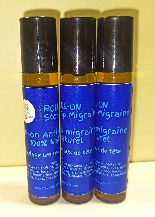 roll-on stop migraine 100% naturel aux huiles essentielles. Soulage maux de tête